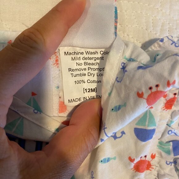 Stitchy Fish Nautical White/Red/Blue Dress with "EAM" Embroidery Size: 12M - Picture 3 of 4